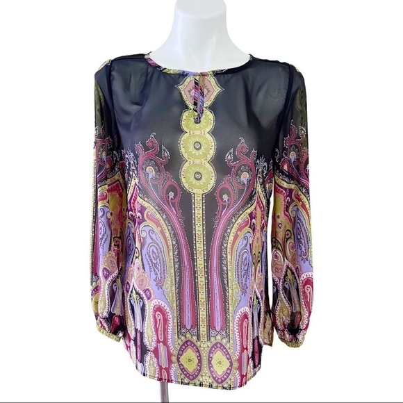 CHICO'S Sheer Blouse Top Long Sleeve Multicolor - Picture 1 of 7